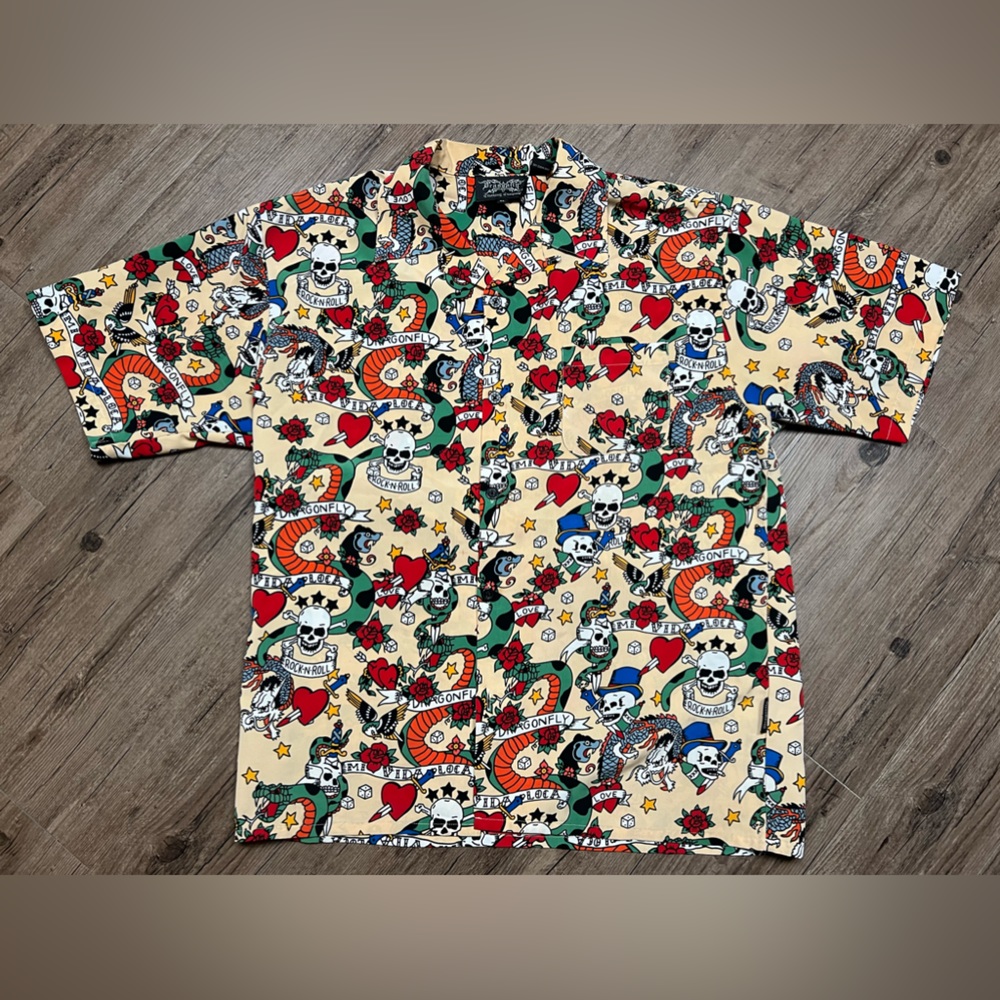 Dragonfly Skull Button Up